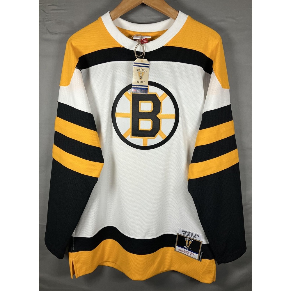 Boston Bruins Jersey Mens Small White Black Gold NHL Hockey Willie O'Ree 1958
